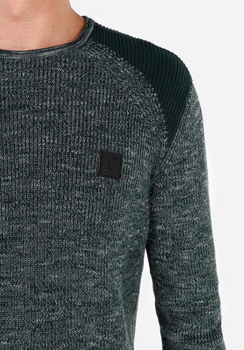 Regular Fit Yuvarlak Yaka Erkek Yeşil Kazak