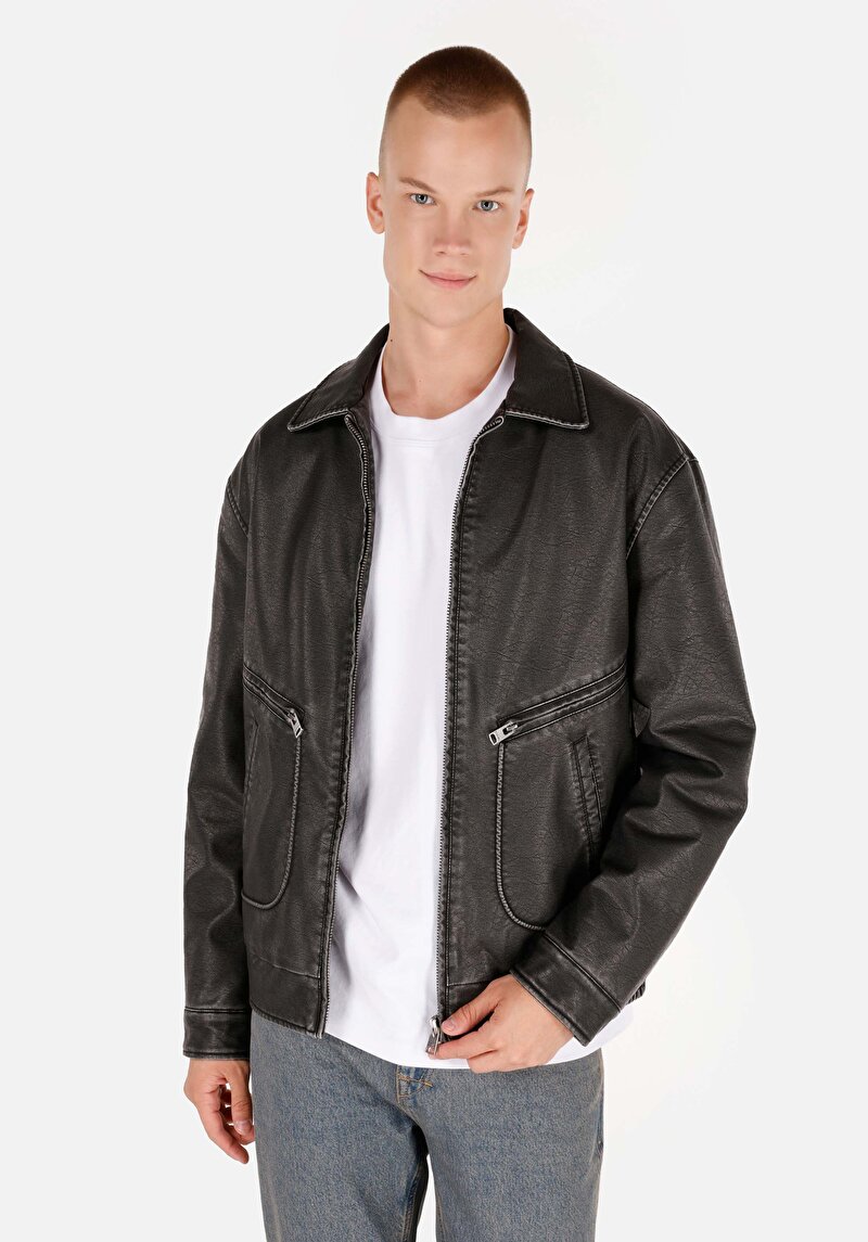 Regular Fit Erkek Siyah Mont Pu