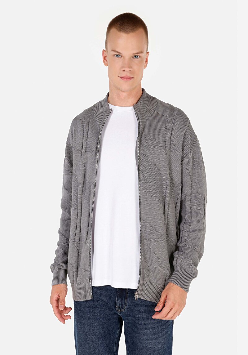 Regular Fit   Erkek Gri Hırka