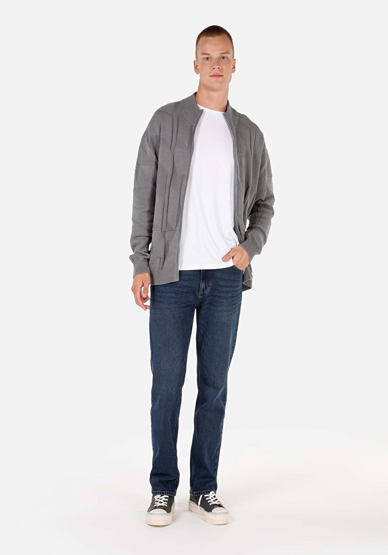 Regular Fit   Erkek Gri Hırka