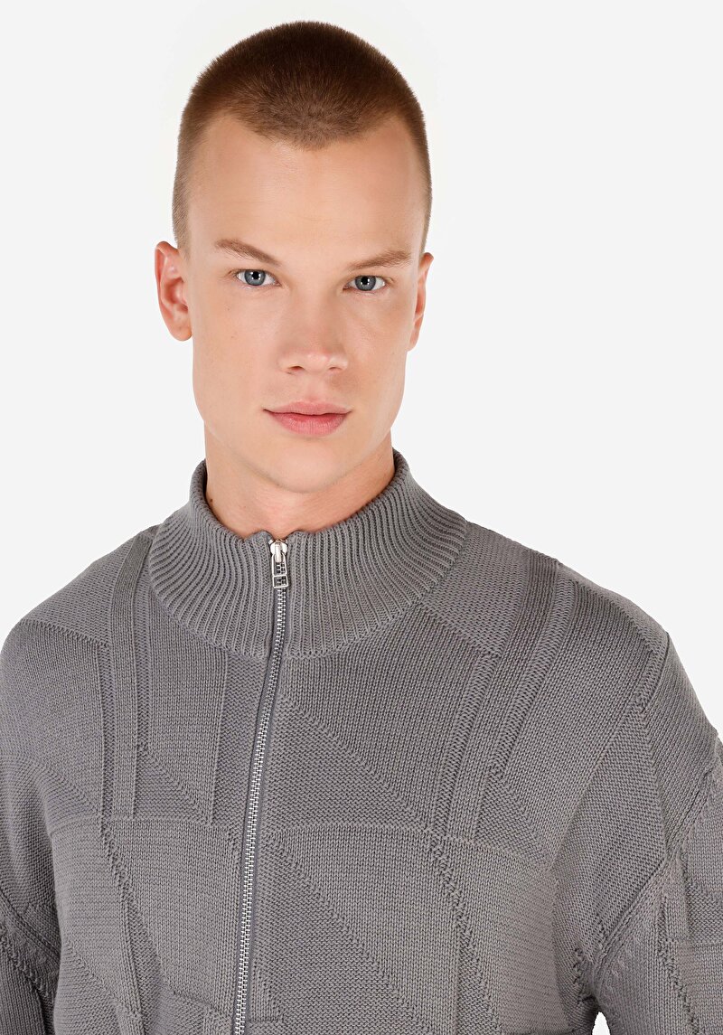 Regular Fit Fermuarlı Erkek Gri Hırka