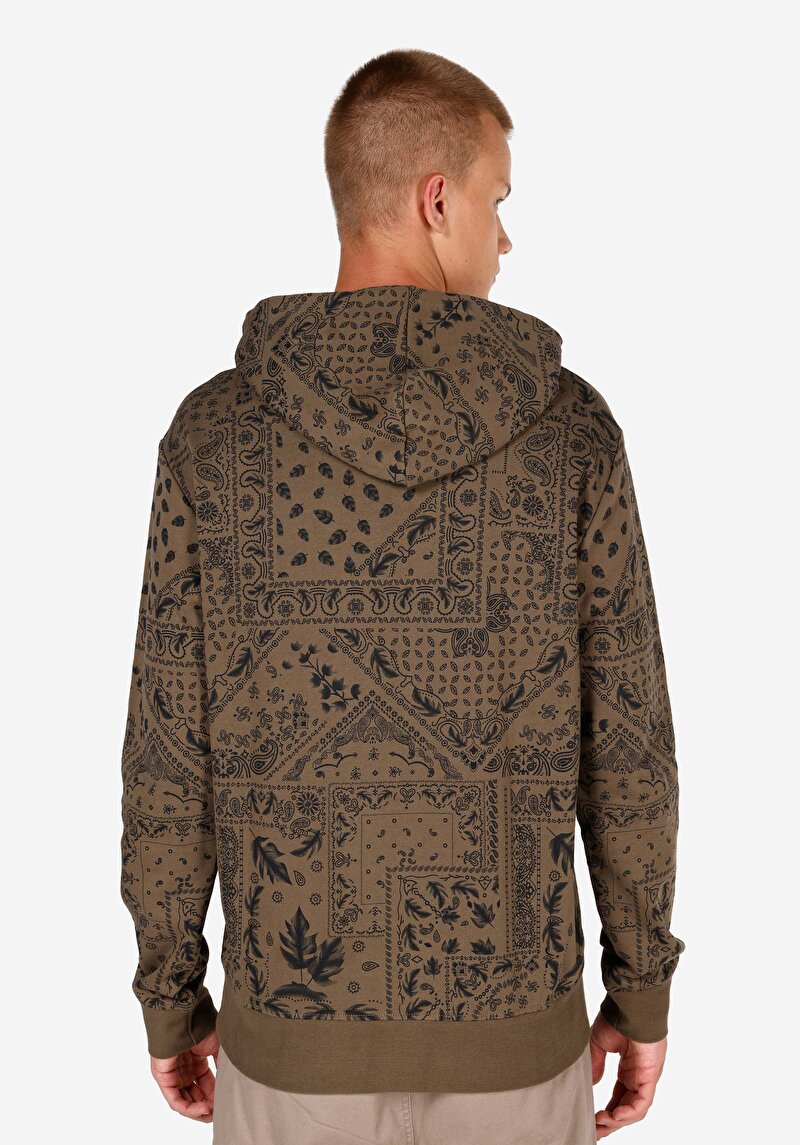 Regular Fit Kapüşonlu Cepsiz Erkek Yeşil Sweatshirt