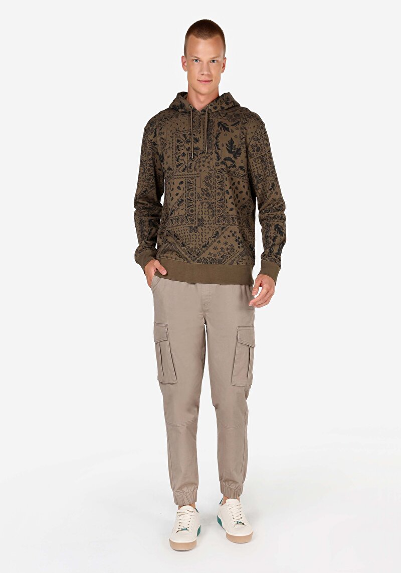 Regular Fit Kapüşonlu Cepsiz Erkek Yeşil Sweatshirt