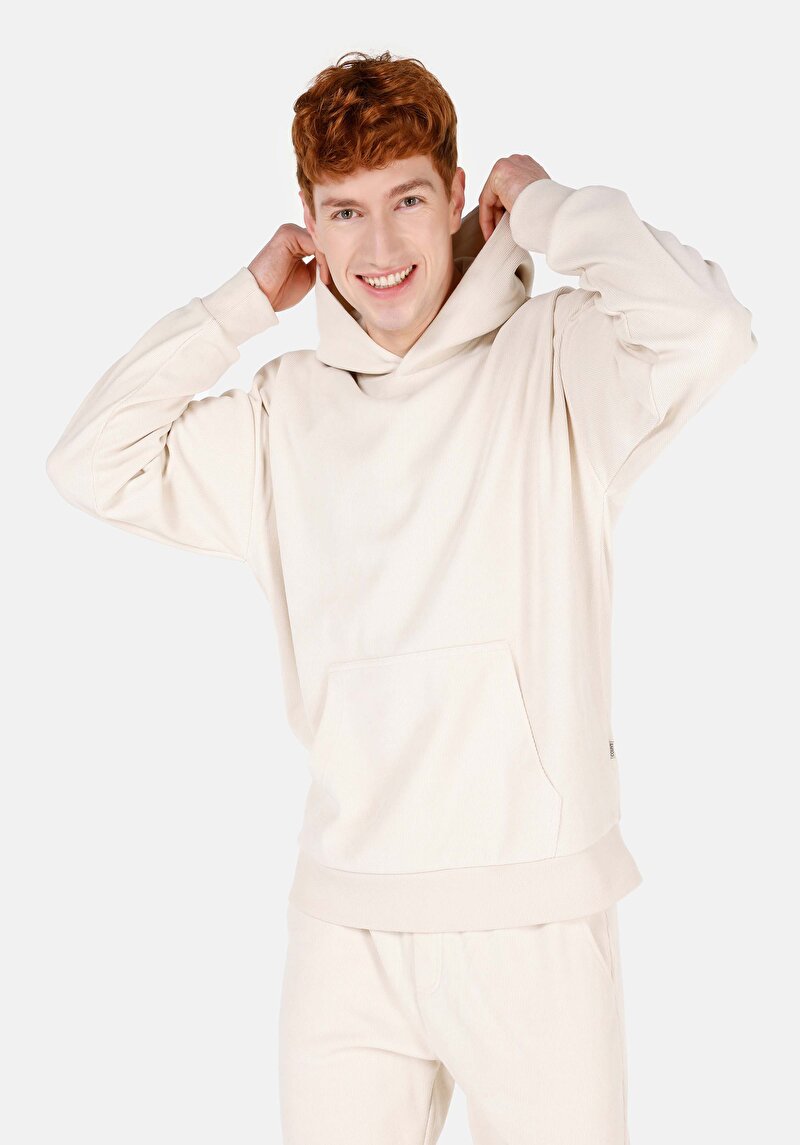 Comfort Fit Erkek Ekru Sweatshirt