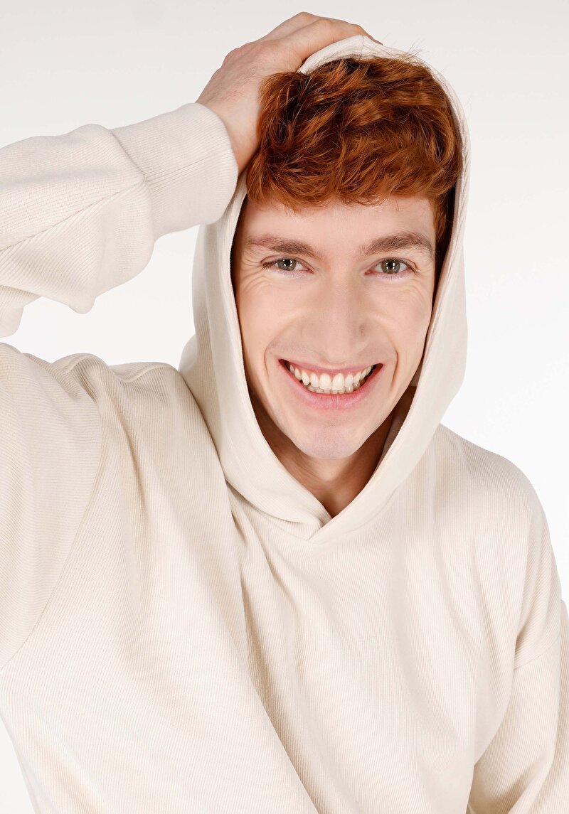Comfort Fit   Erkek Ekru Sweatshirt