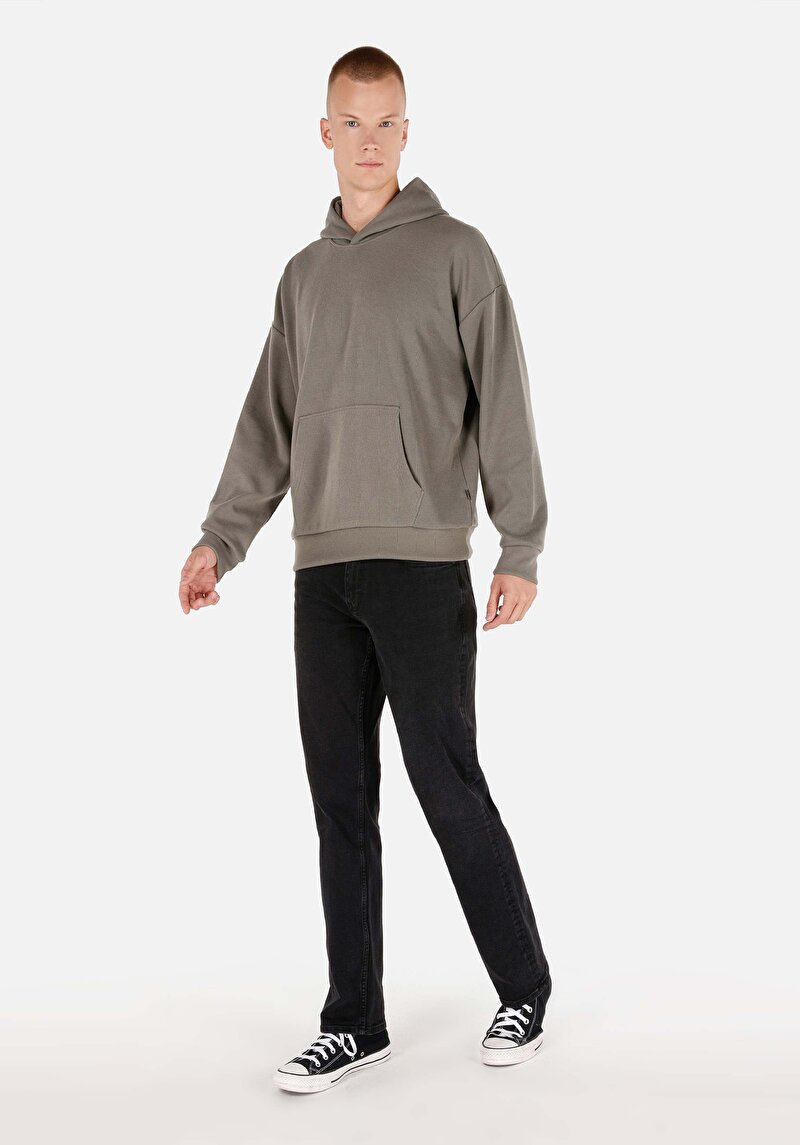 Comfort Fit Erkek Kapüşonlu Yeşil Sweatshirt