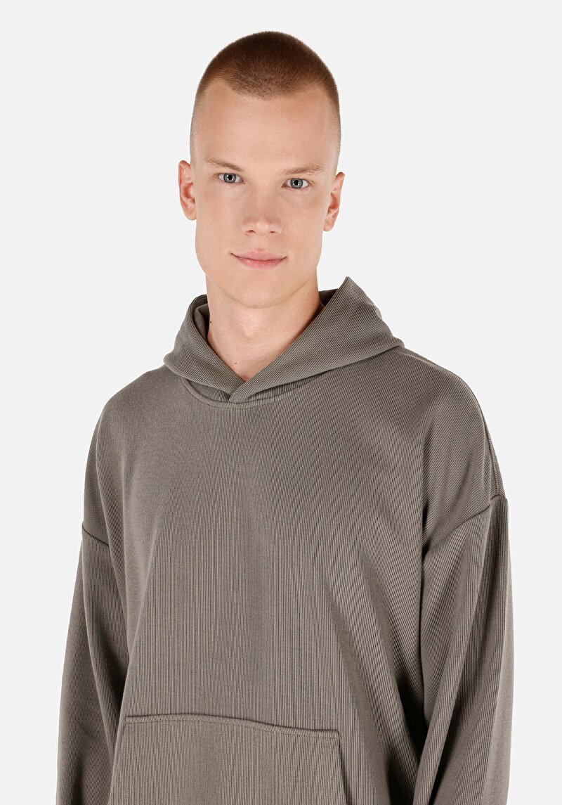 Comfort Fit Erkek Kapüşonlu Yeşil Sweatshirt