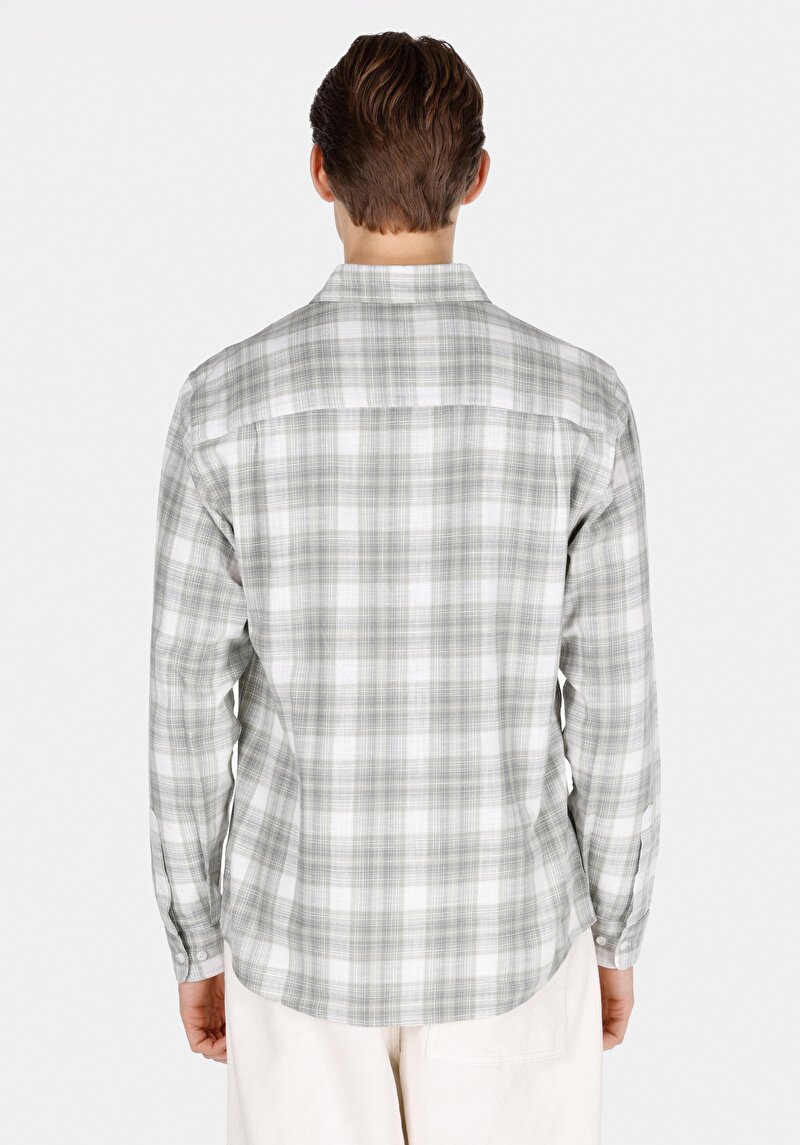 Regular Fit Shirt Neck Ekoseli Erkek Yeşil Uzun Kol Gömlek