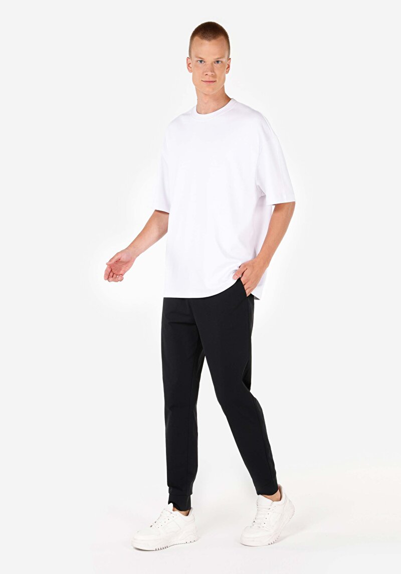 Regular Fit Orta Bel Erkek Örme Siyah Eşofman Altı