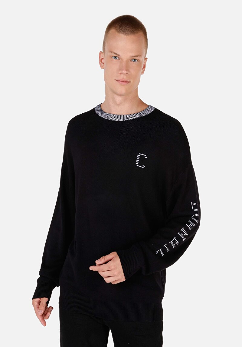 Comfort Fit Yuvarlak Yaka Erkek Siyah Kazak