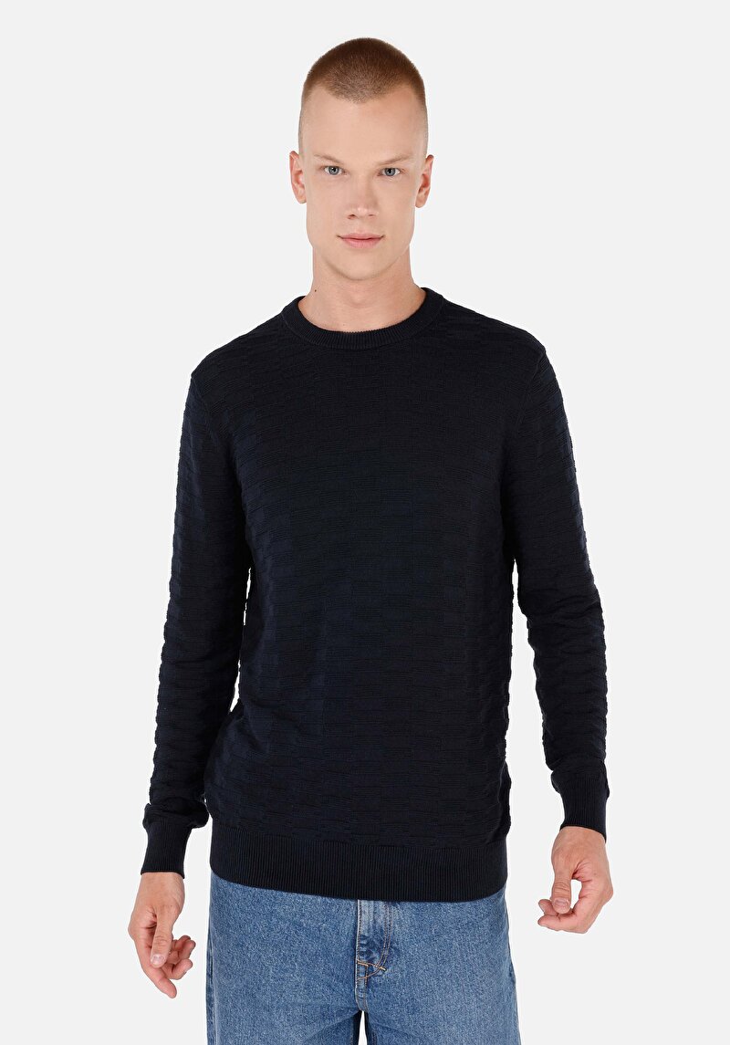 Regular Fit Yuvarlak Yaka Erkek Lacivert Kazak