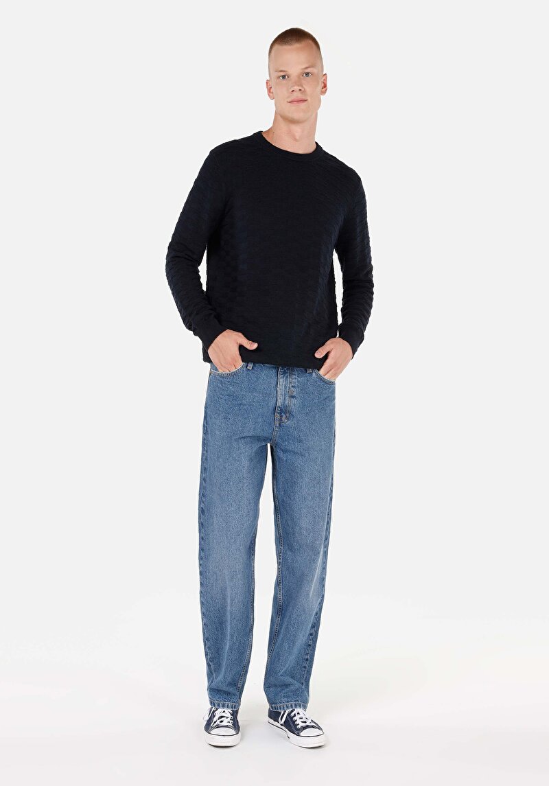 Regular Fit Yuvarlak Yaka Erkek Lacivert Kazak