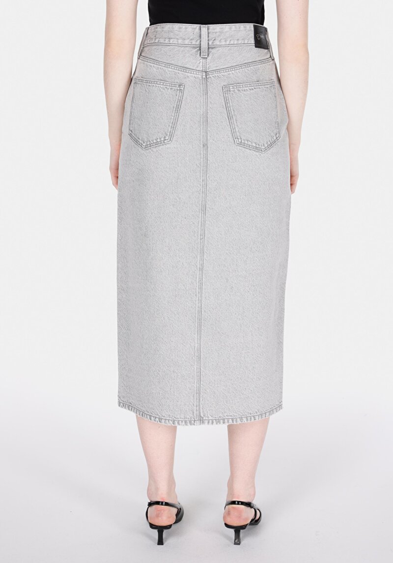 Slim Fit Düz Fermuarlı Kadın Gri Etek