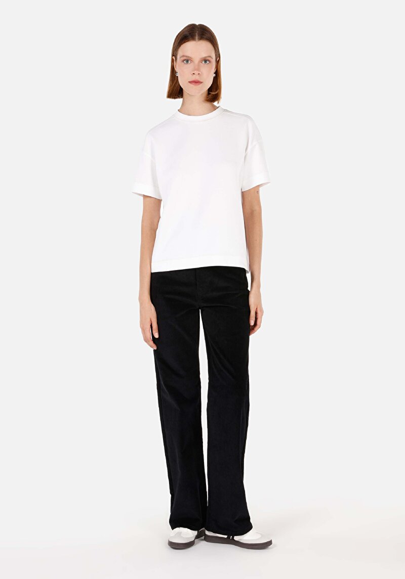 Regular Fit Yüksek Bel Geniş Paça Kadın Siyah Pantolon