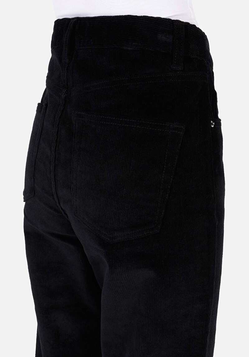 Regular Fit Yüksel Bel Geniş Paça Kadın Siyah  Pantolon