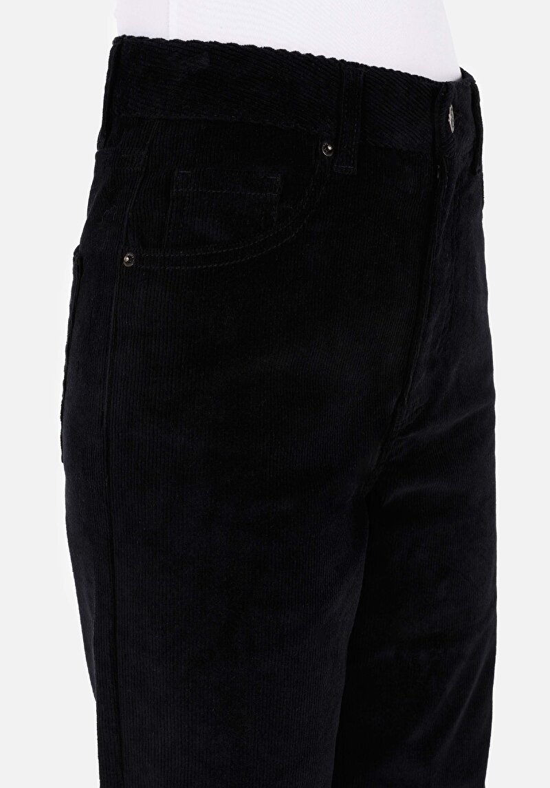 Regular Fit Yüksek Bel Geniş Paça Kadın Siyah  Pantolon