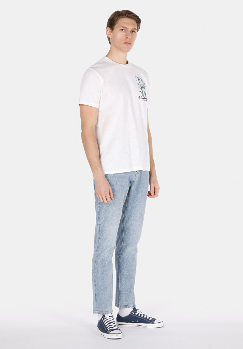 Regular Fit Yuvarlak Yaka Düz Erkek Beyaz Kısa Kol Tişört