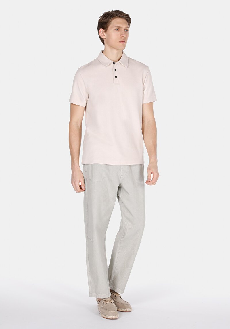 Regular Fit Polo Yaka Düz Erkek Bej Kısa Kol Tişört