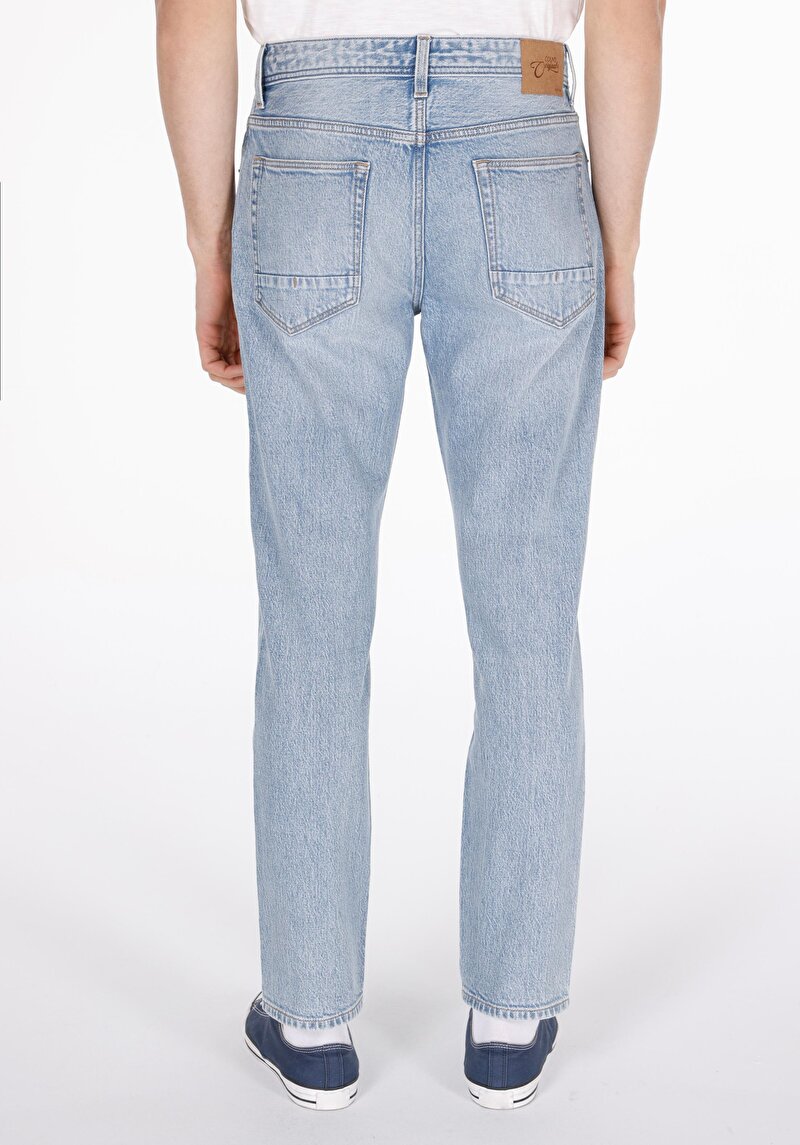 Regular Fit Orta Bel Daralan Paça Erkek Light İndigo Cepli Denim Jean Pantolon