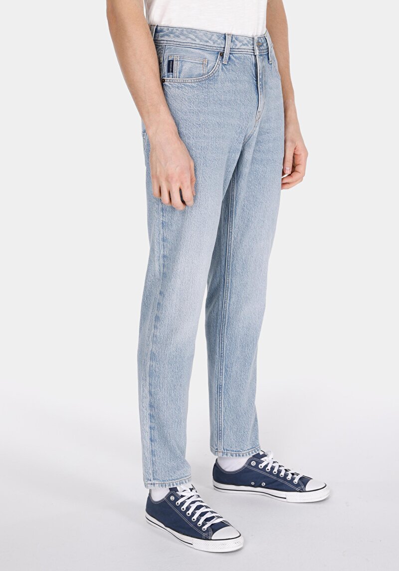 Regular Fit Orta Bel Daralan Paça Erkek Light İndigo Cepli Denim Jean Pantolon