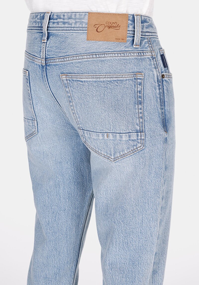 Regular Fit Orta Bel Daralan Paça Erkek Light İndigo Cepli Denim Jean Pantolon