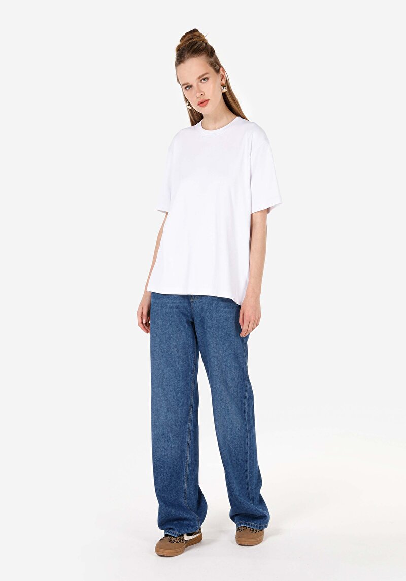 Regular Fit Kadın İndigo Pamuklu Cepli Jean Pantolon