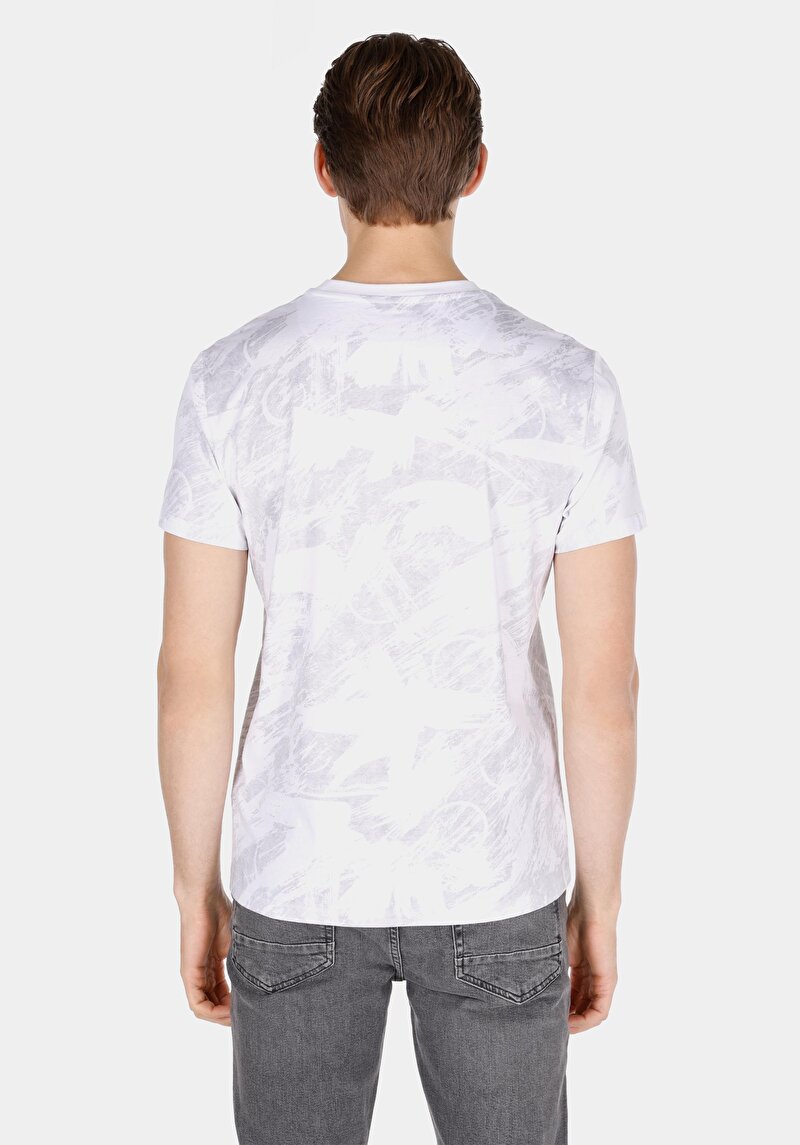 Regular Fit Yuvarlak Yaka Baskılı Erkek Beyaz Kısa Kol Tişört