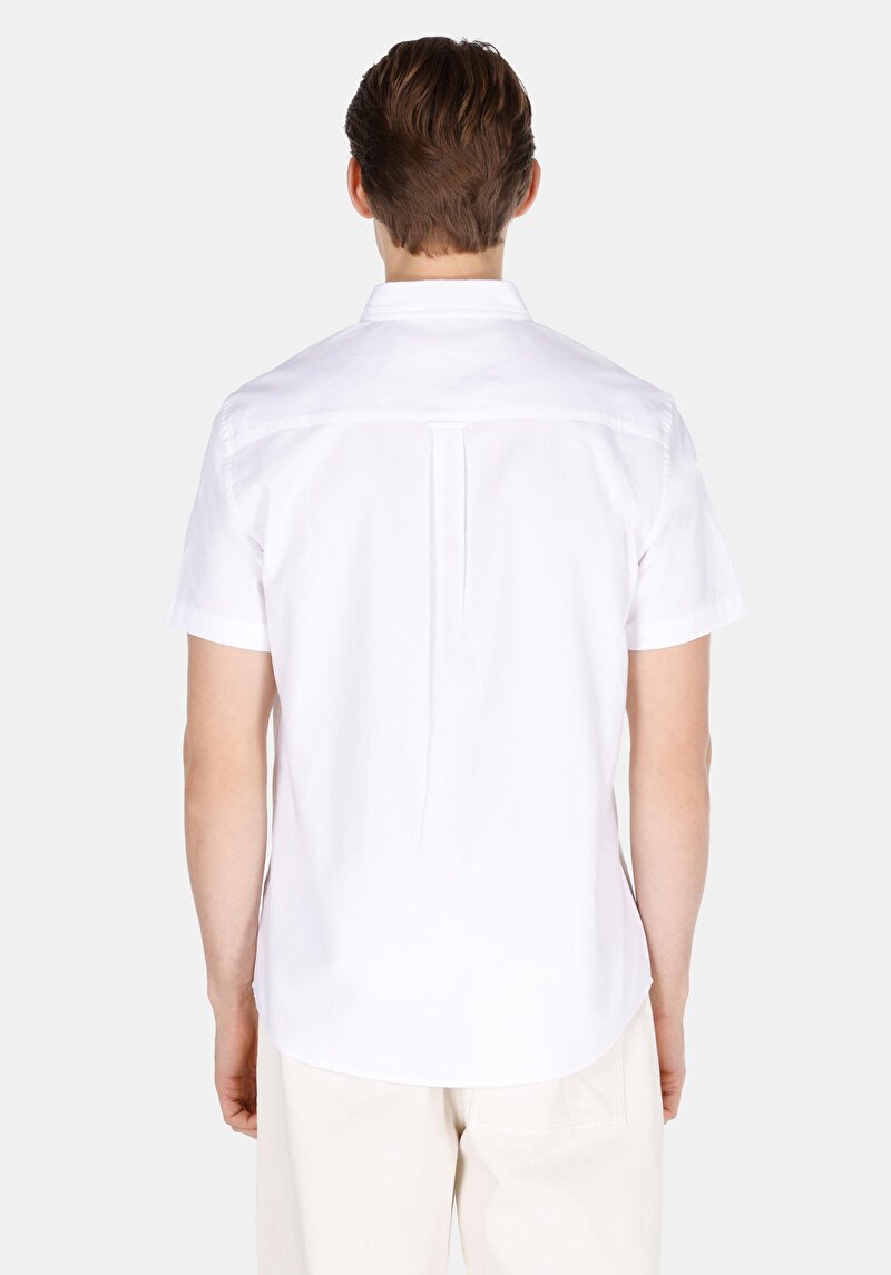 Regular Fit Shirt Neck Düz Erkek Beyaz Kısa Kol Gömlek