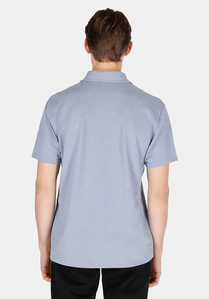 Comfort Fit Polo Yaka Düz Erkek Mavi Kısa Kol Tişört