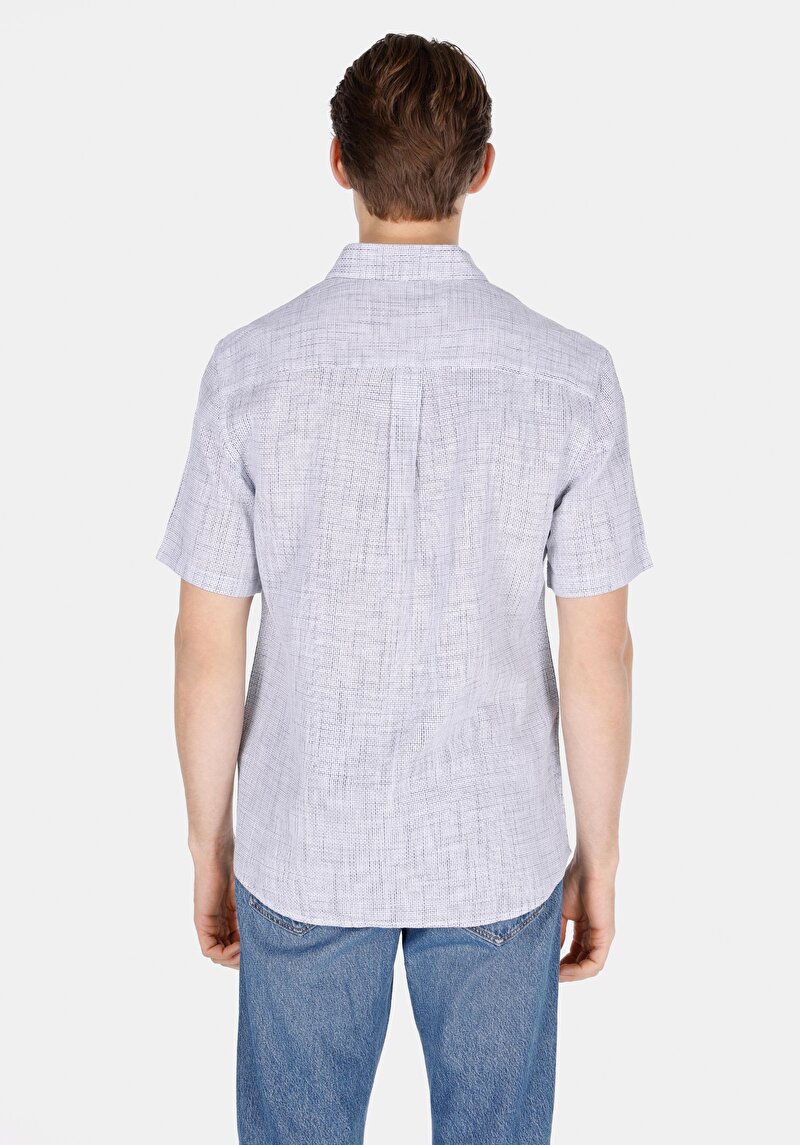 Regular Fit Shirt Neck Pamuklu Düz Erkek Mavi Uzun Kol Gömlek