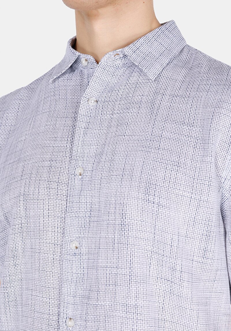 Regular Fit Shirt Neck Pamuklu Düz Erkek Mavi Uzun Kol Gömlek