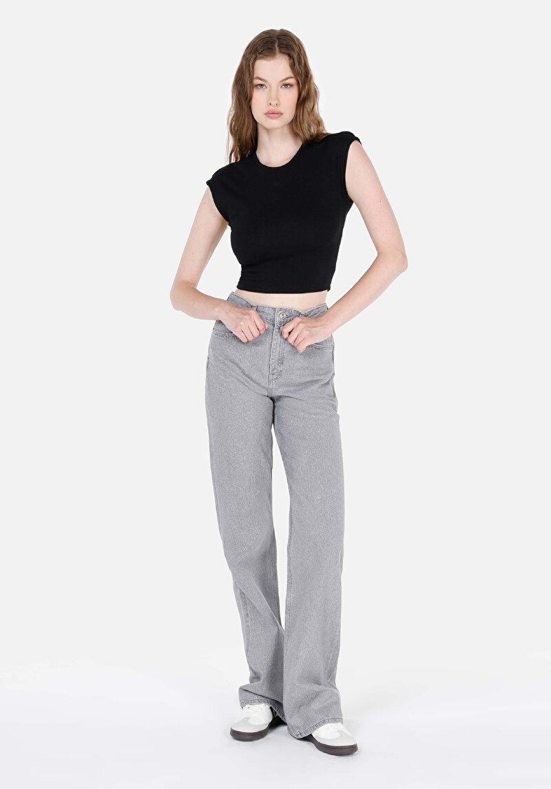 Straight Fit Yüksek Bel Düz Paça Kadın Lacivert Jean Pantolon