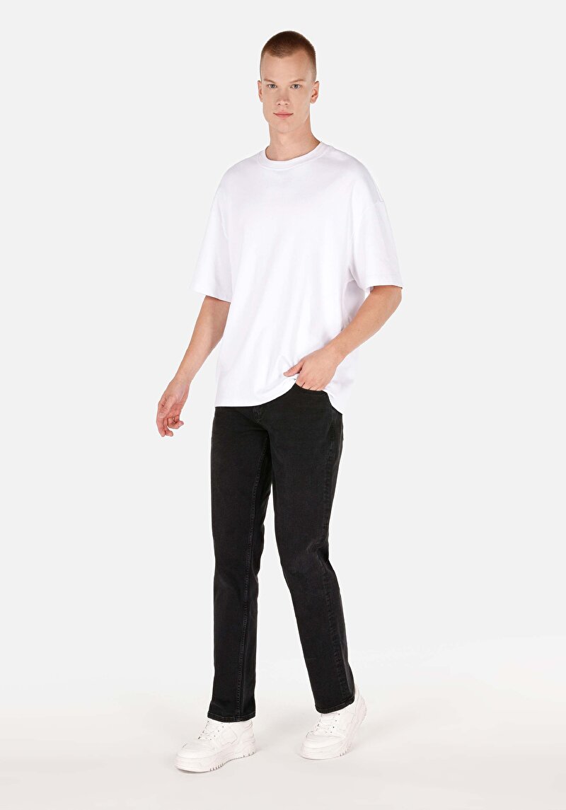 Regular Fit Orta Bel Düz Paça Erkek Lacivert Jean Pantolon