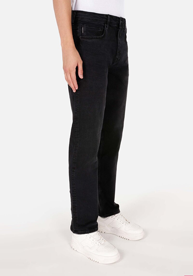 Regular Fit Orta Bel Düz Paça Erkek Lacivert Jean Pantolon