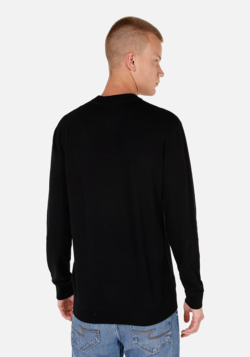 Regular Fit Yuvarlak Yaka Jakarlı Erkek Siyah Kazak