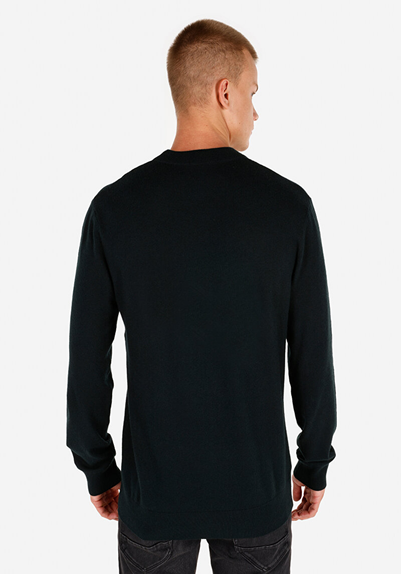 Regular Fit Yuvarlak Yaka Jakarlı Erkek Yeşil Kazak