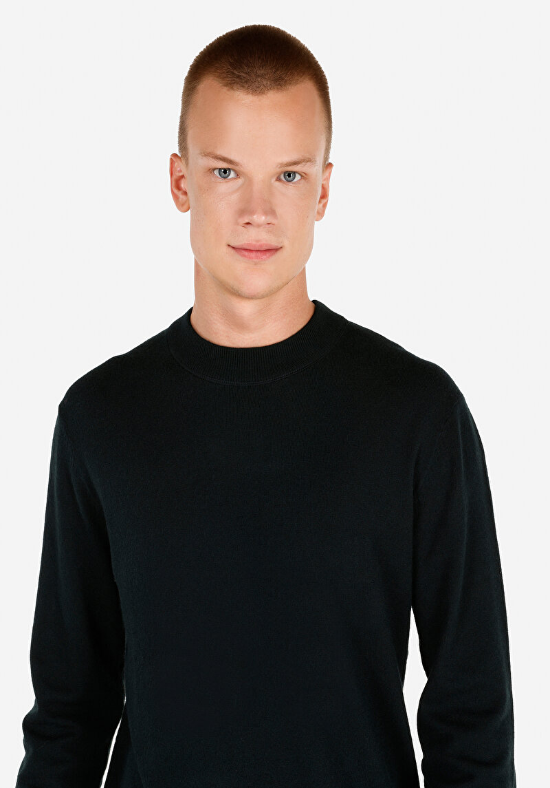 Regular Fit Yuvarlak Yaka Jakarlı Erkek Yeşil Kazak