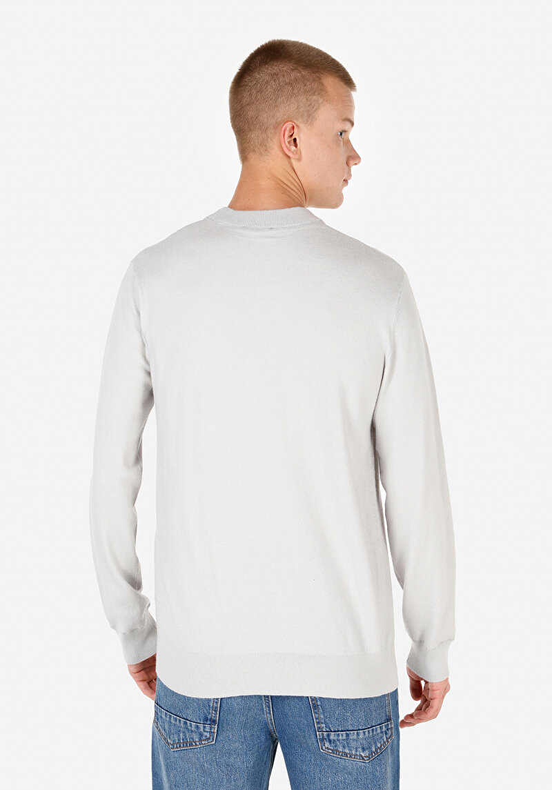 Regular Fit Yuvarlak Yaka Jakarlı Erkek Gri Kazak