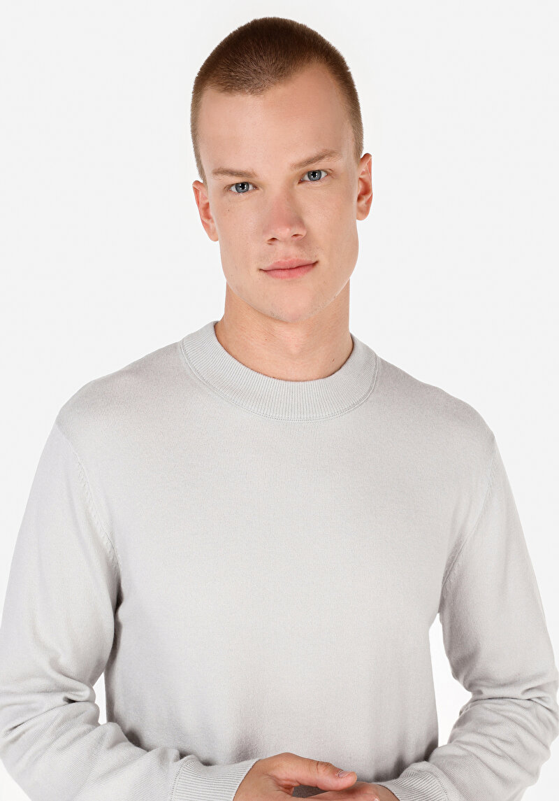 Regular Fit Yuvarlak Yaka Jakarlı Erkek Gri Kazak