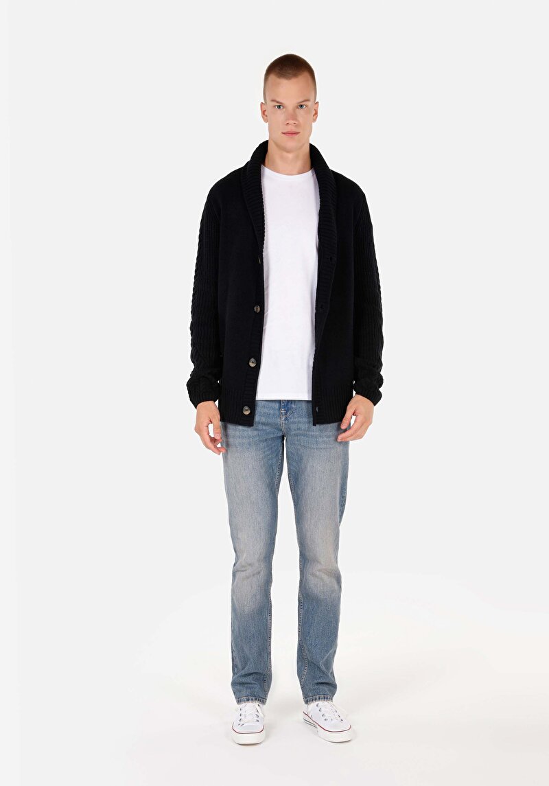 Regular Fit Erkek Siyah Akrilik Hırka