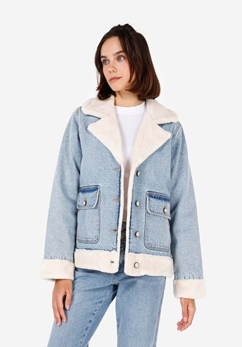 Regular Fit Kadın Denim Mavi Ceket