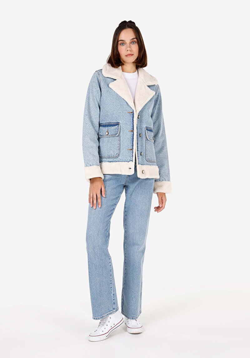 Regular Fit Kadın Denim Mavi Ceket