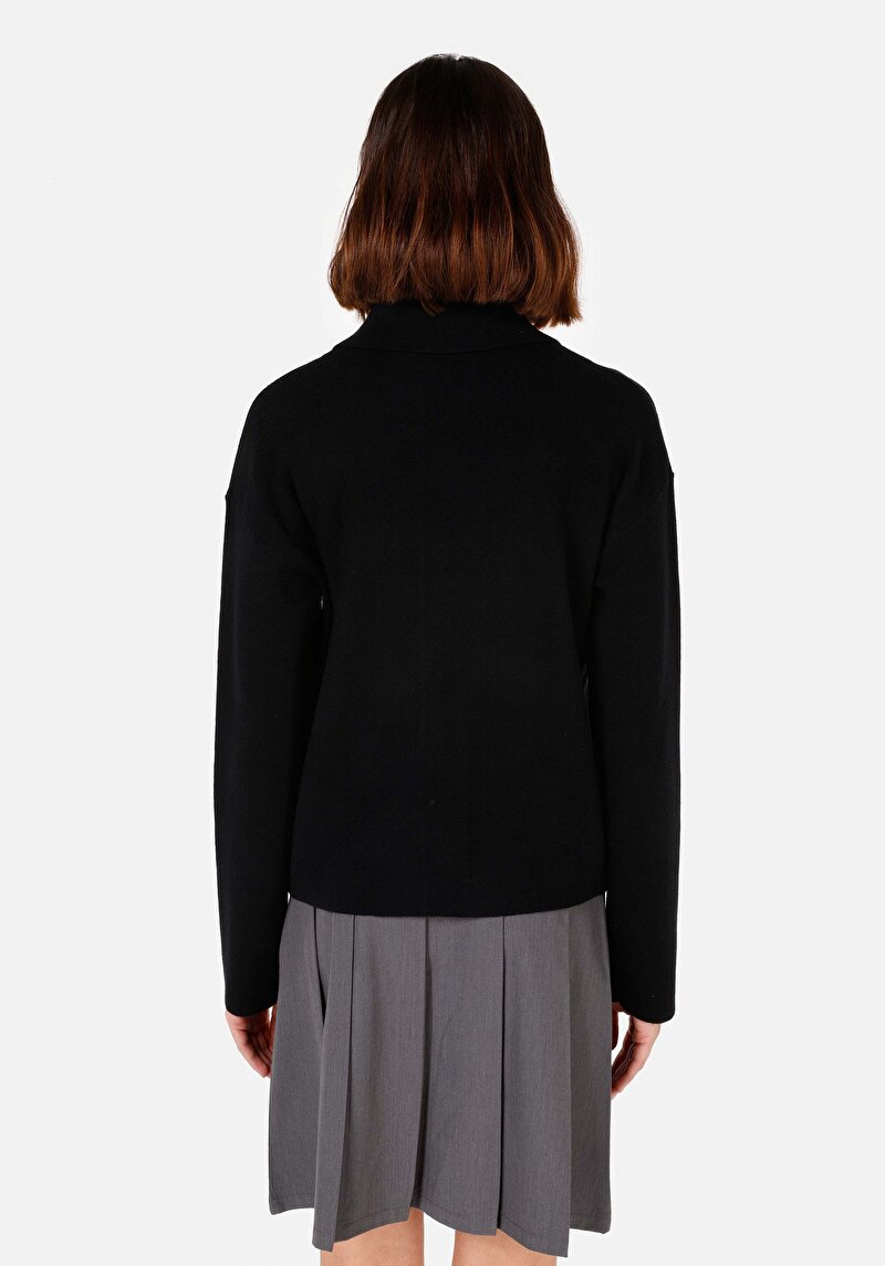 Regular Fit Düğmeli Kadın Siyah Hırka