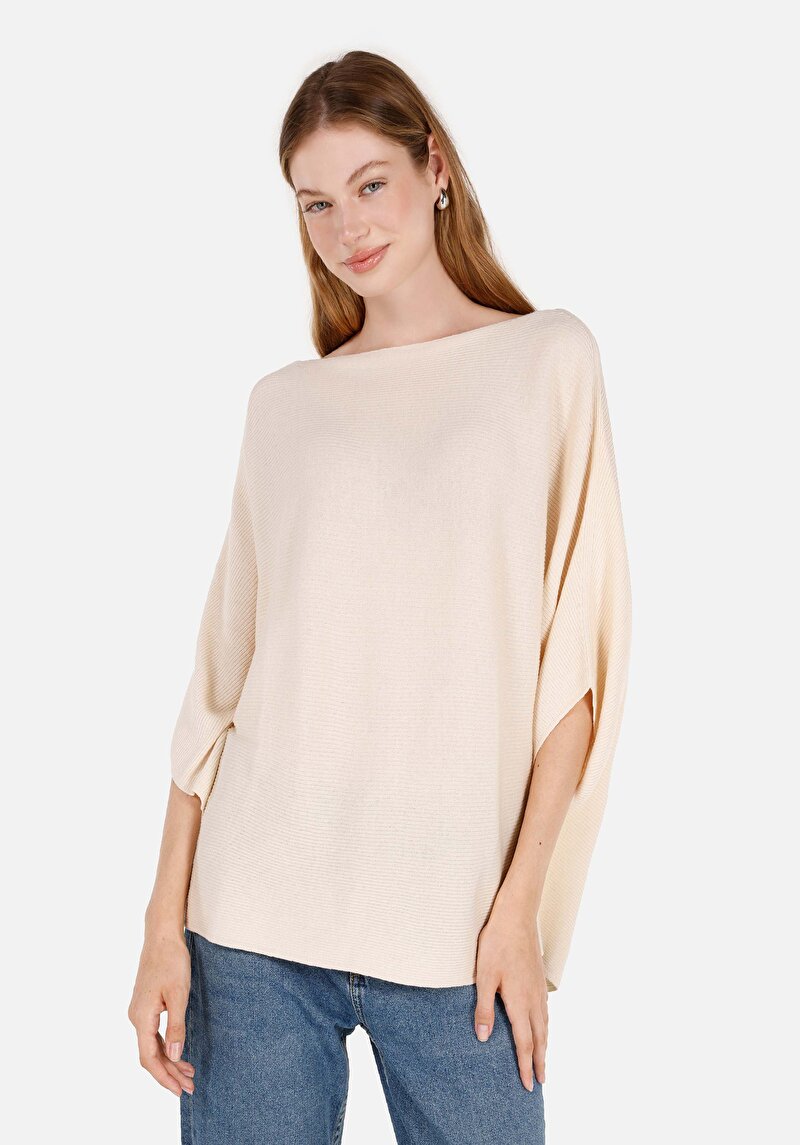 Regular Fit Kayık Yaka Kadın Bej Kazak
