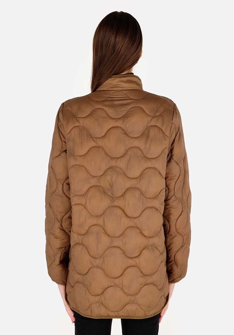 Regular Fit Dik Yaka Kadın Kahverengi Mont