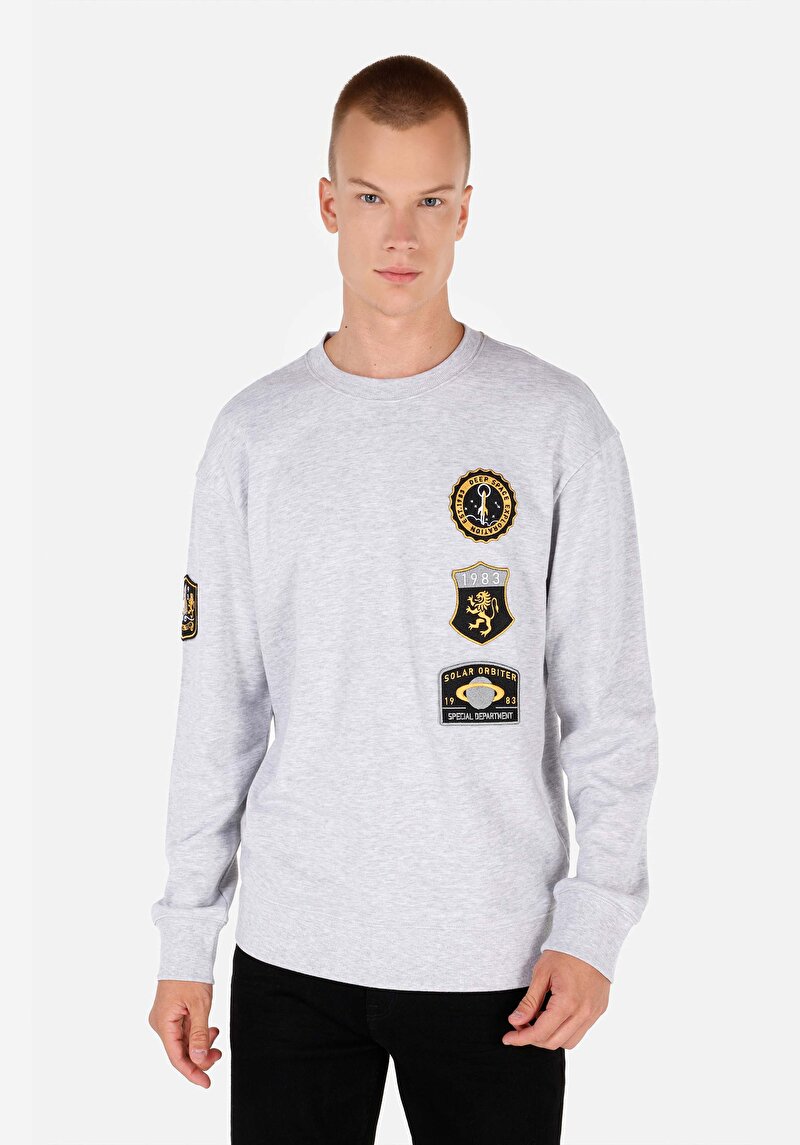 Comfort Fit Erkek Örme Gri Sweatshirt