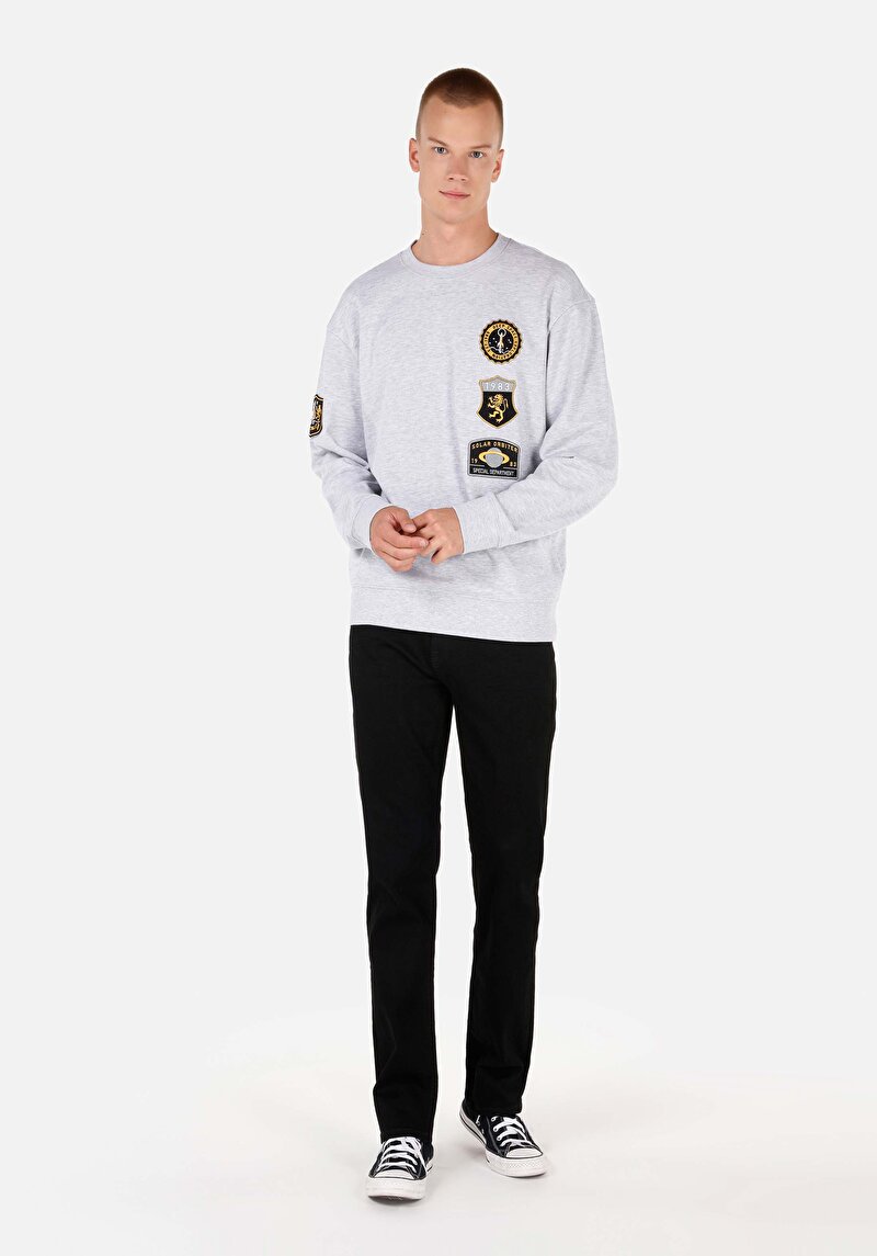 Comfort Fit Erkek Örme Gri Sweatshirt