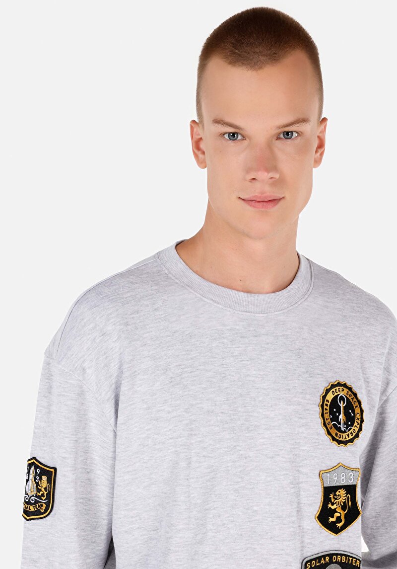 Comfort Fit Erkek Örme Gri Sweatshirt