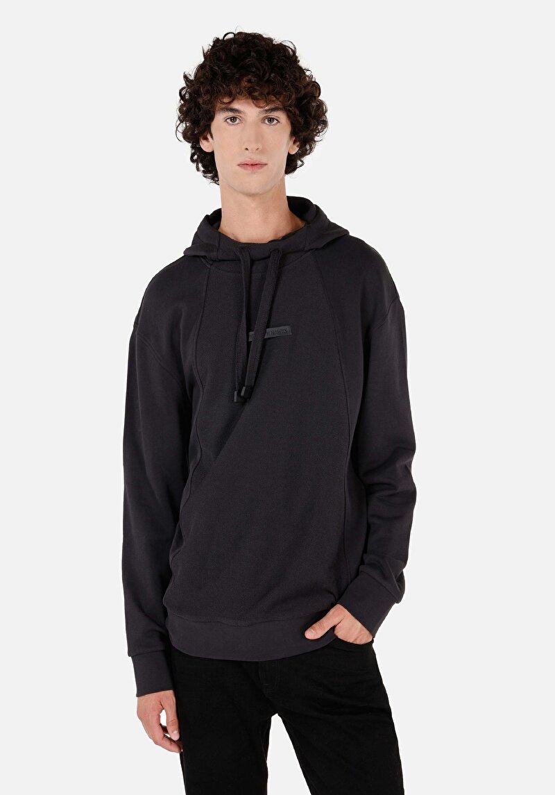 Comfort Fit Erkek Kapüşonlu Siyah Sweatshirt