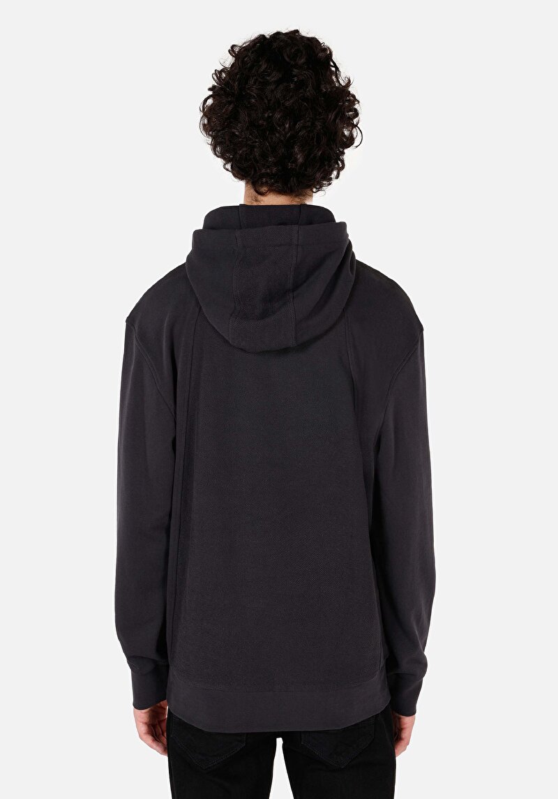 Comfort Fit Erkek Kapüşonlu Siyah Sweatshirt